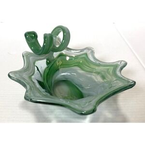 Vintage 60's Retro Murano Style Blown Art Glass Cornucopia Bowl MCM - 10x8x4"